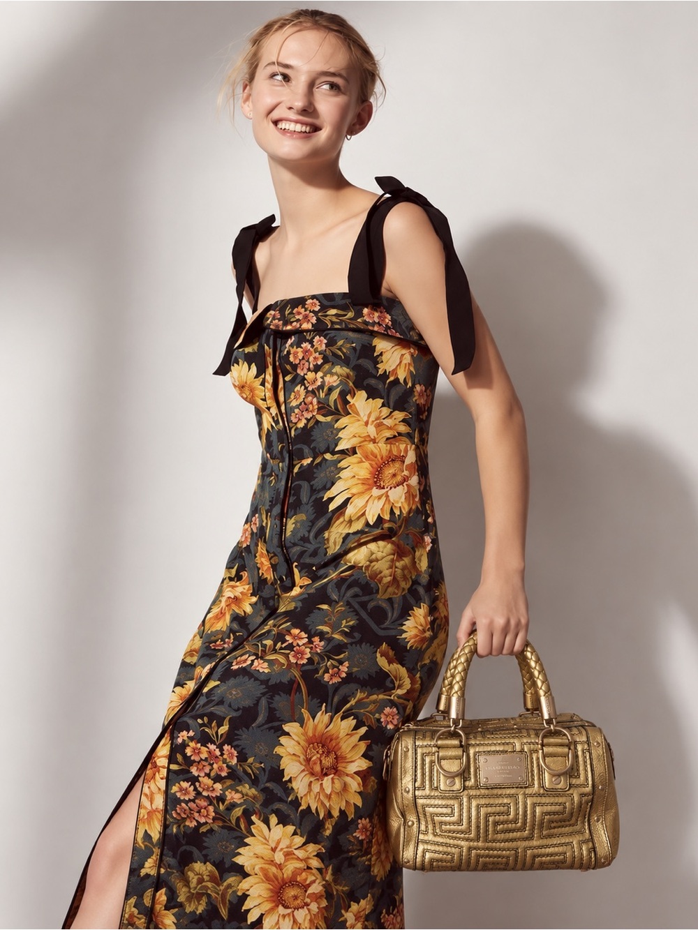 Versace Gold Metallic Braided-Handle Satchel